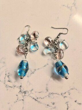 Teal and crystal pierced earrings
